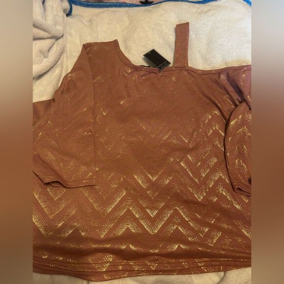 NWT New Look Pink and Gold One Shoulder Blouse - Picture 5 of 15